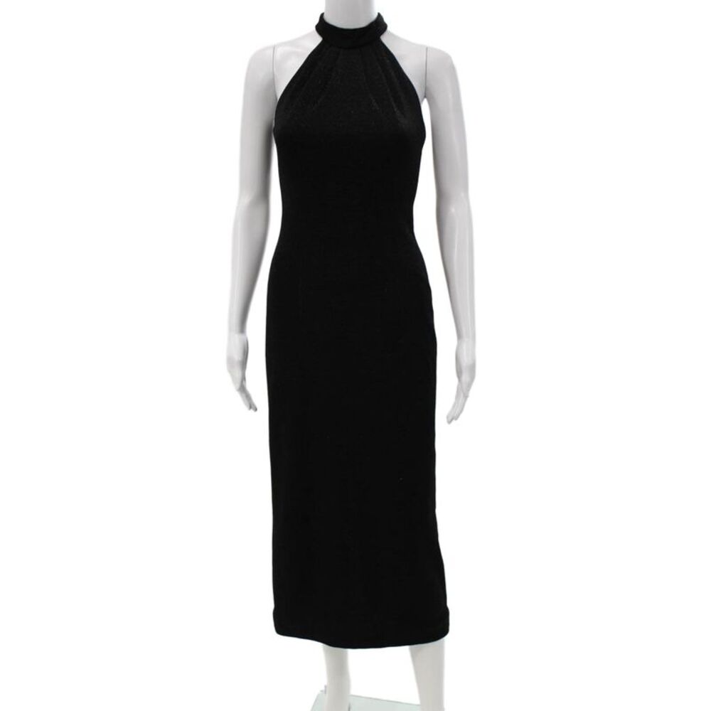 Kay Unger Womens Metallic High Neck Sleeveless Midi Dress Black Size 2